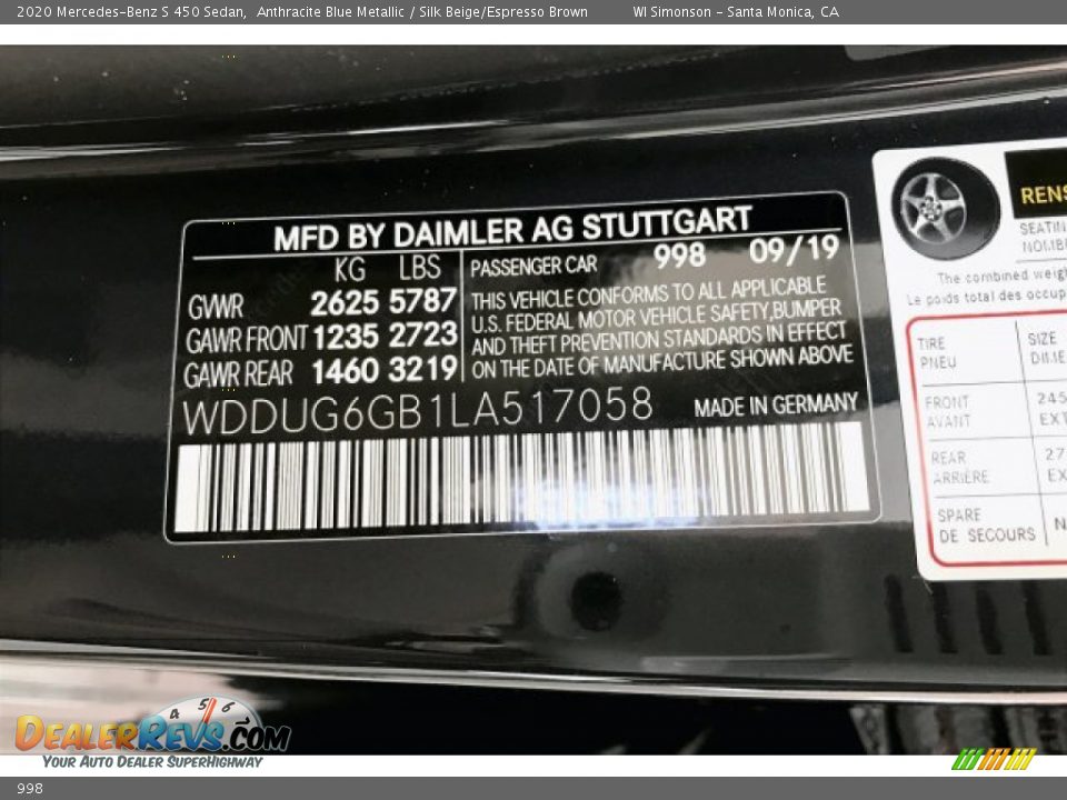 Mercedes-Benz Color Code 998 Anthracite Blue Metallic