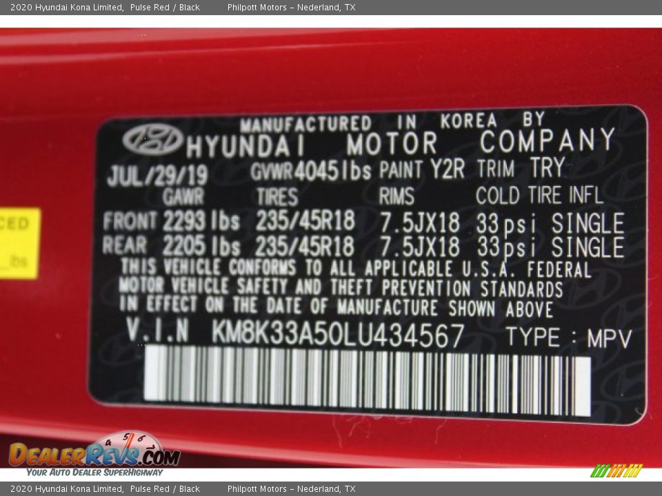 2020 Hyundai Kona Limited Pulse Red / Black Photo #27