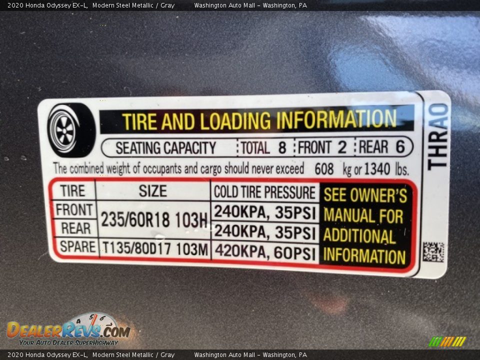 2020 Honda Odyssey EX-L Modern Steel Metallic / Gray Photo #8