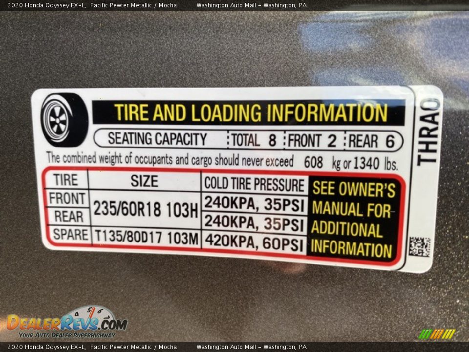 2020 Honda Odyssey EX-L Pacific Pewter Metallic / Mocha Photo #8