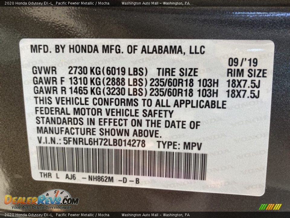 2020 Honda Odyssey EX-L Pacific Pewter Metallic / Mocha Photo #9