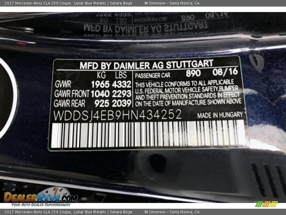 2017 Mercedes-Benz CLA 250 Coupe Lunar Blue Metallic / Sahara Beige Photo #24