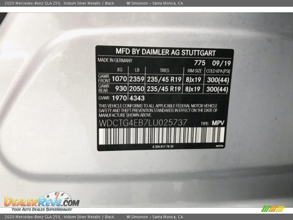 2020 Mercedes-Benz GLA 250 Iridium Silver Metallic / Black Photo #11
