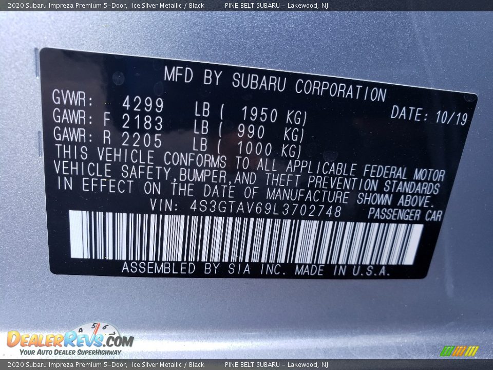2020 Subaru Impreza Premium 5-Door Ice Silver Metallic / Black Photo #10
