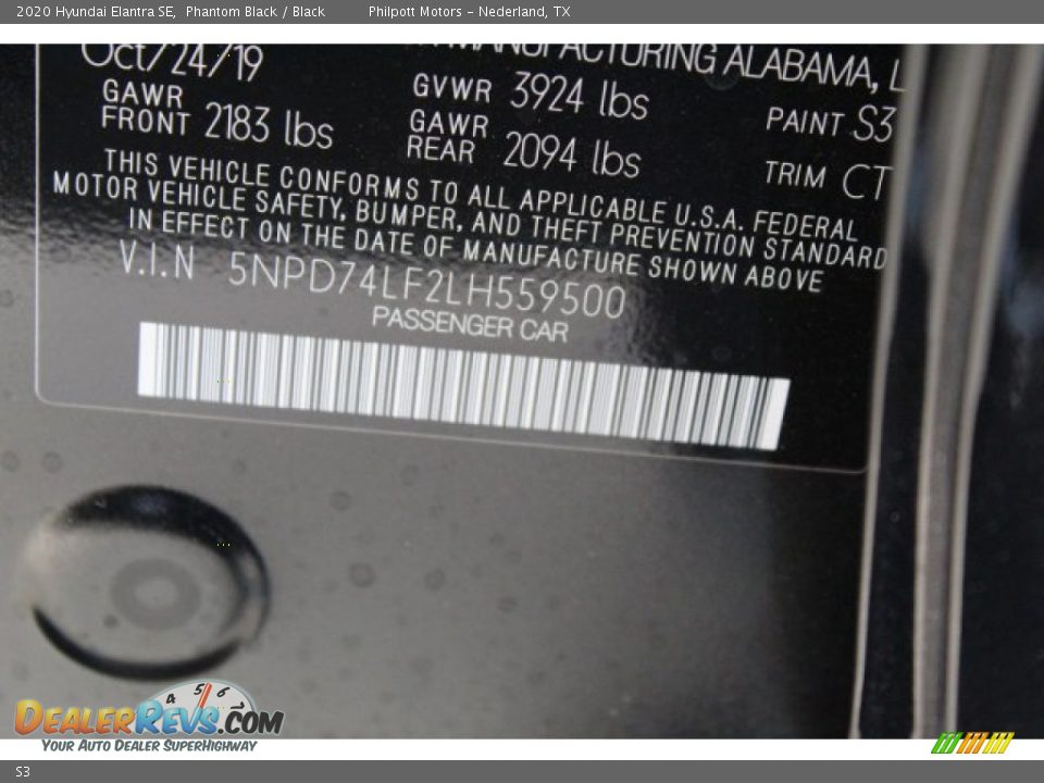 Hyundai Color Code S3 Phantom Black