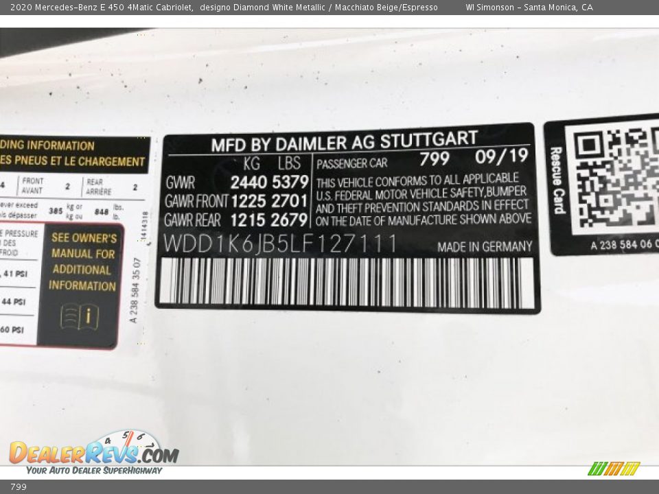 Mercedes-Benz Color Code 799 designo Diamond White Metallic