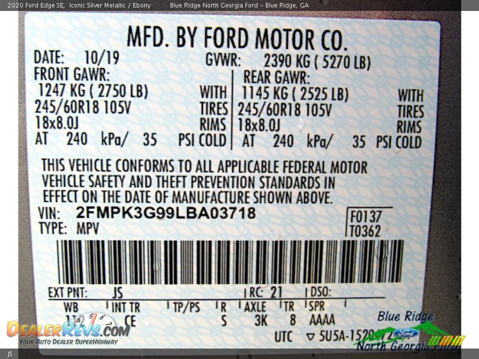 Ford Color Code JS Iconic Silver Metallic