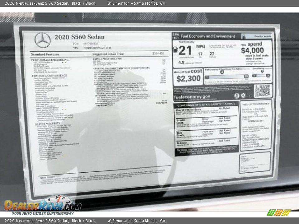 2020 Mercedes-Benz S 560 Sedan Black / Black Photo #10