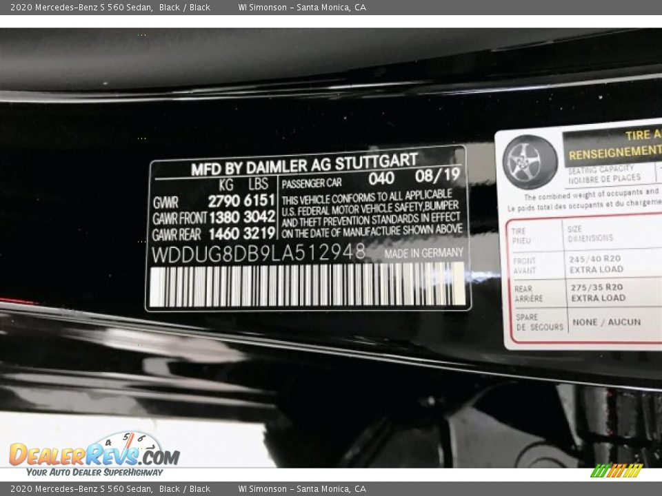 2020 Mercedes-Benz S 560 Sedan Black / Black Photo #11