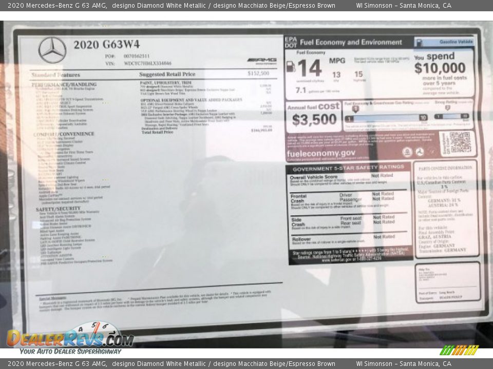 2020 Mercedes-Benz G 63 AMG Window Sticker Photo #11