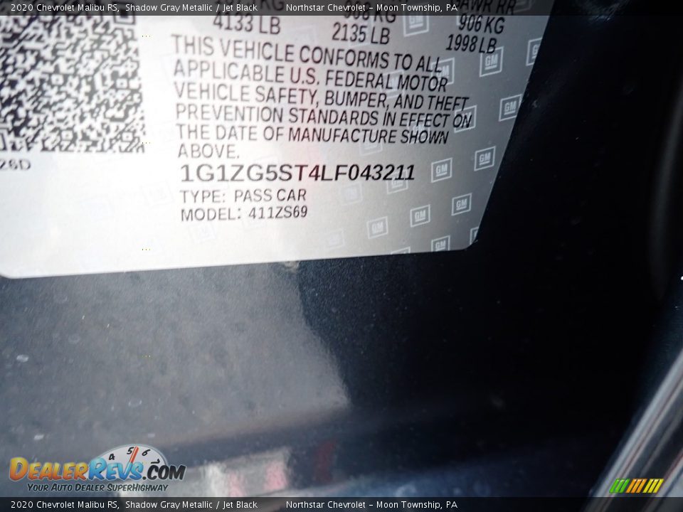 2020 Chevrolet Malibu RS Shadow Gray Metallic / Jet Black Photo #16