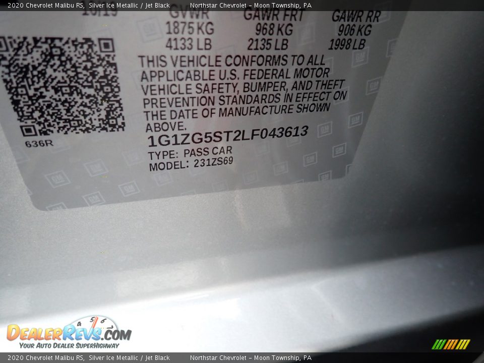 2020 Chevrolet Malibu RS Silver Ice Metallic / Jet Black Photo #14