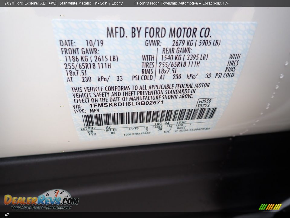 Ford Color Code AZ Star White Metallic Tri-Coat