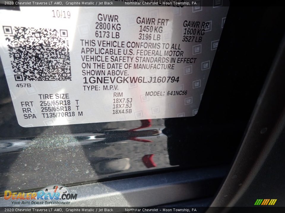 2020 Chevrolet Traverse LT AWD Graphite Metallic / Jet Black Photo #17