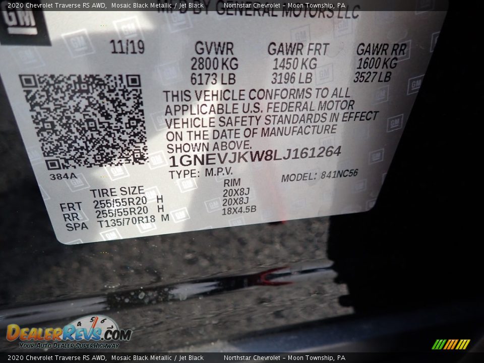 2020 Chevrolet Traverse RS AWD Mosaic Black Metallic / Jet Black Photo #16