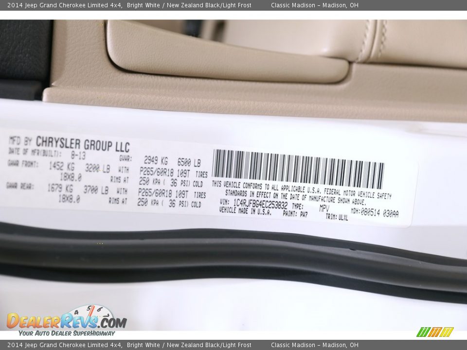 2014 Jeep Grand Cherokee Limited 4x4 Bright White / New Zealand Black/Light Frost Photo #27
