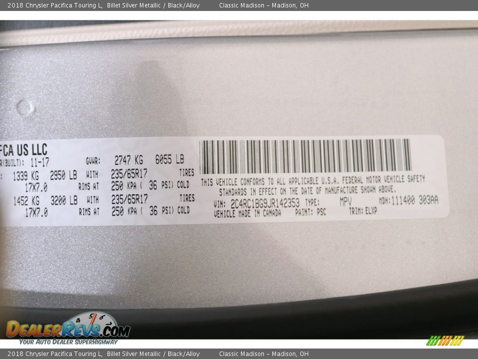 2018 Chrysler Pacifica Touring L Billet Silver Metallic / Black/Alloy Photo #24