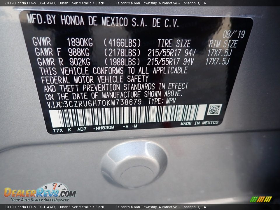 2019 Honda HR-V EX-L AWD Lunar Silver Metallic / Black Photo #11