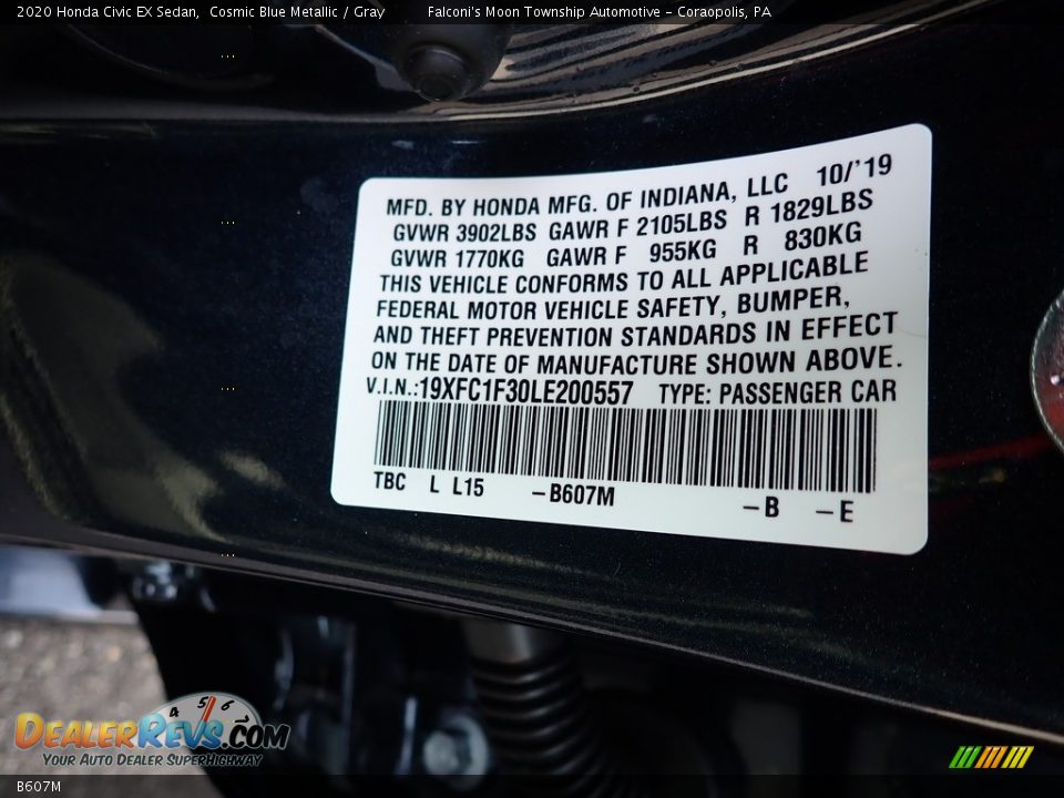 Honda Color Code B607M Cosmic Blue Metallic