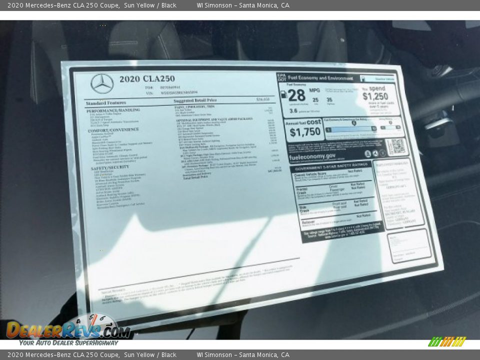 2020 Mercedes-Benz CLA 250 Coupe Sun Yellow / Black Photo #10