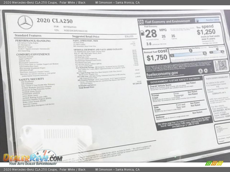 2020 Mercedes-Benz CLA 250 Coupe Polar White / Black Photo #10