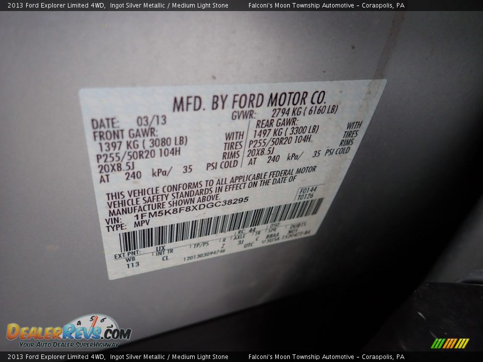 2013 Ford Explorer Limited 4WD Ingot Silver Metallic / Medium Light Stone Photo #23