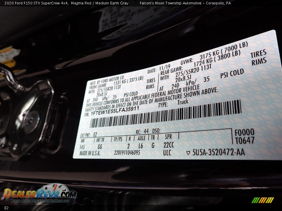 Ford Color Code E2 Magma Red