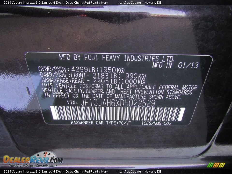 2013 Subaru Impreza 2.0i Limited 4 Door Deep Cherry Red Pearl / Ivory Photo #30