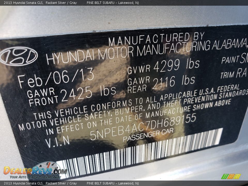 2013 Hyundai Sonata GLS Radiant Silver / Gray Photo #29