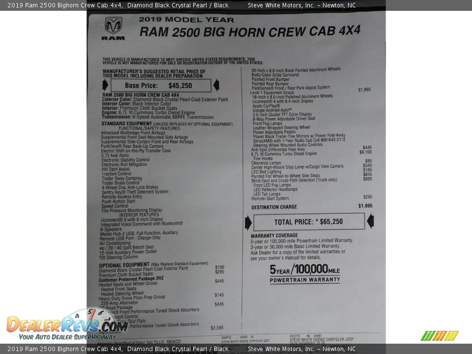 2019 Ram 2500 Bighorn Crew Cab 4x4 Window Sticker Photo #33