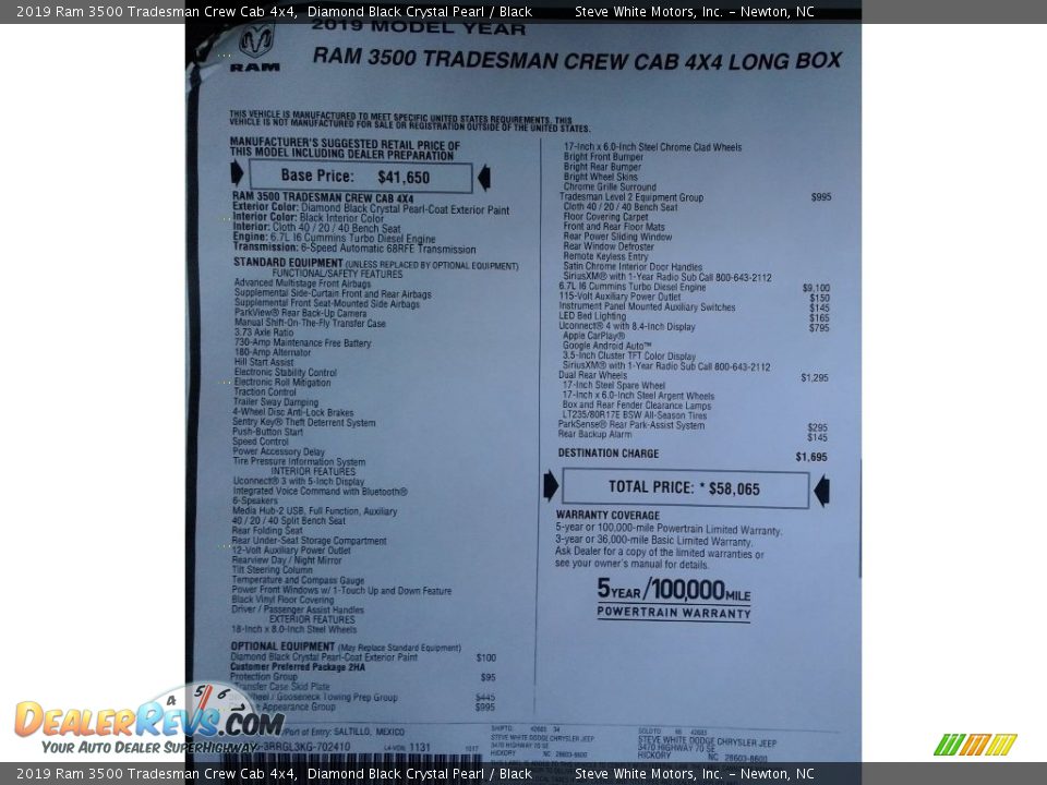 2019 Ram 3500 Tradesman Crew Cab 4x4 Diamond Black Crystal Pearl / Black Photo #30