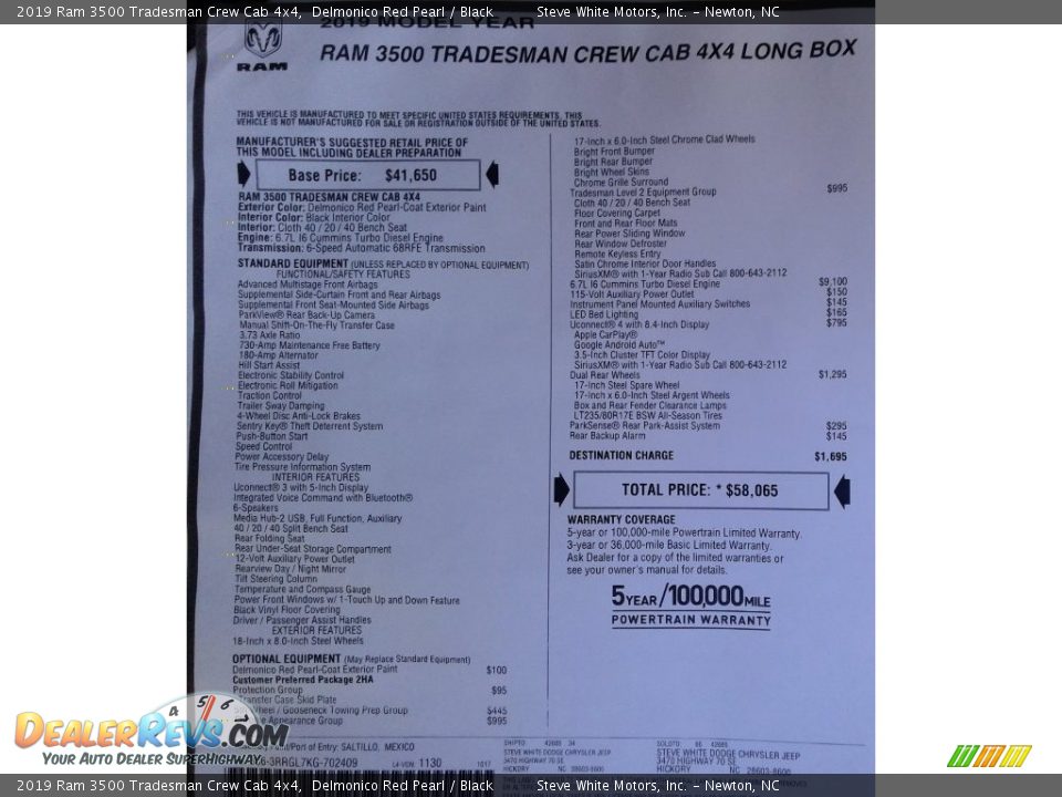 2019 Ram 3500 Tradesman Crew Cab 4x4 Delmonico Red Pearl / Black Photo #31