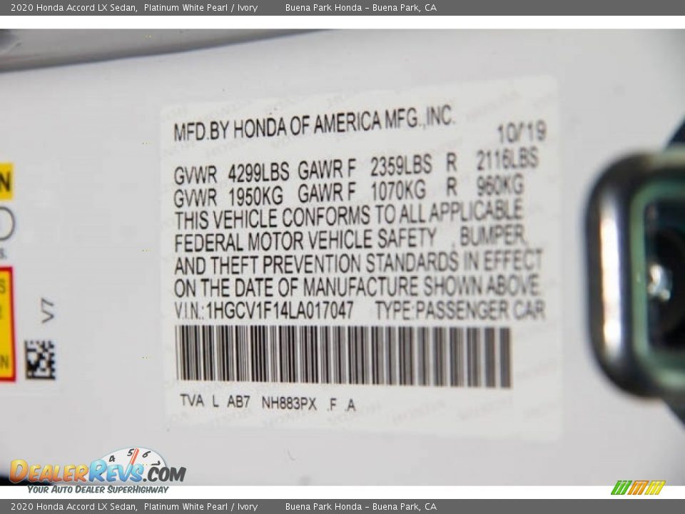 2020 Honda Accord LX Sedan Platinum White Pearl / Ivory Photo #29