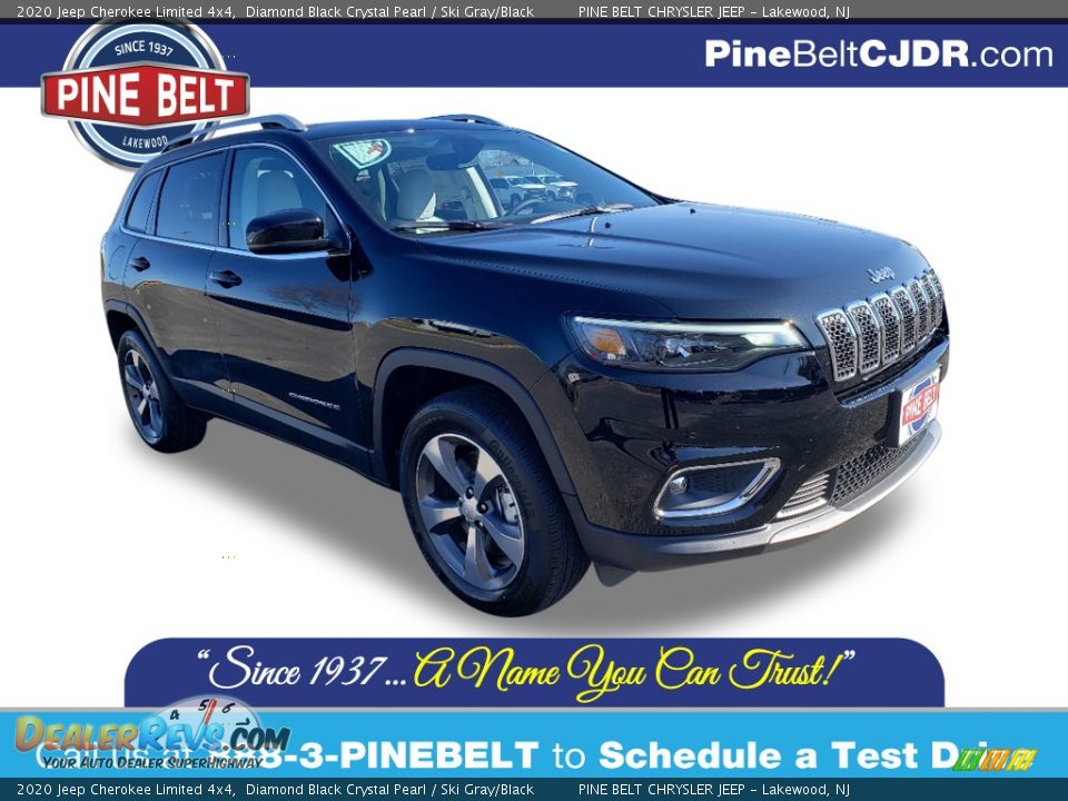 2020 Jeep Cherokee Limited 4x4 Diamond Black Crystal Pearl / Ski Gray/Black Photo #1