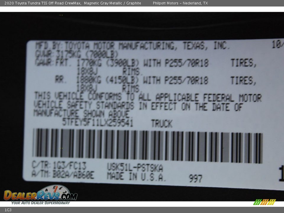 Toyota Color Code 1G3 Magnetic Gray Metallic