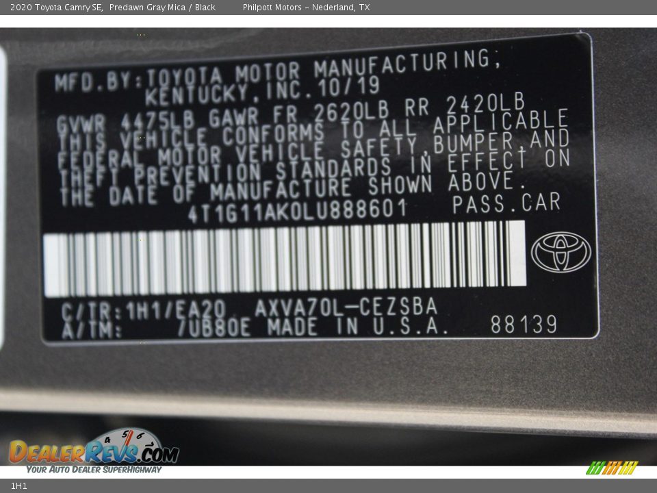 Toyota Color Code 1H1 Predawn Gray Mica