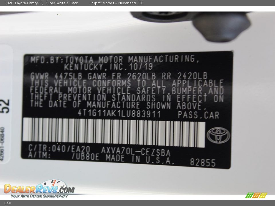 Toyota Color Code 040 Super White