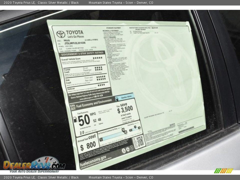 2020 Toyota Prius LE Classic Silver Metallic / Black Photo #10