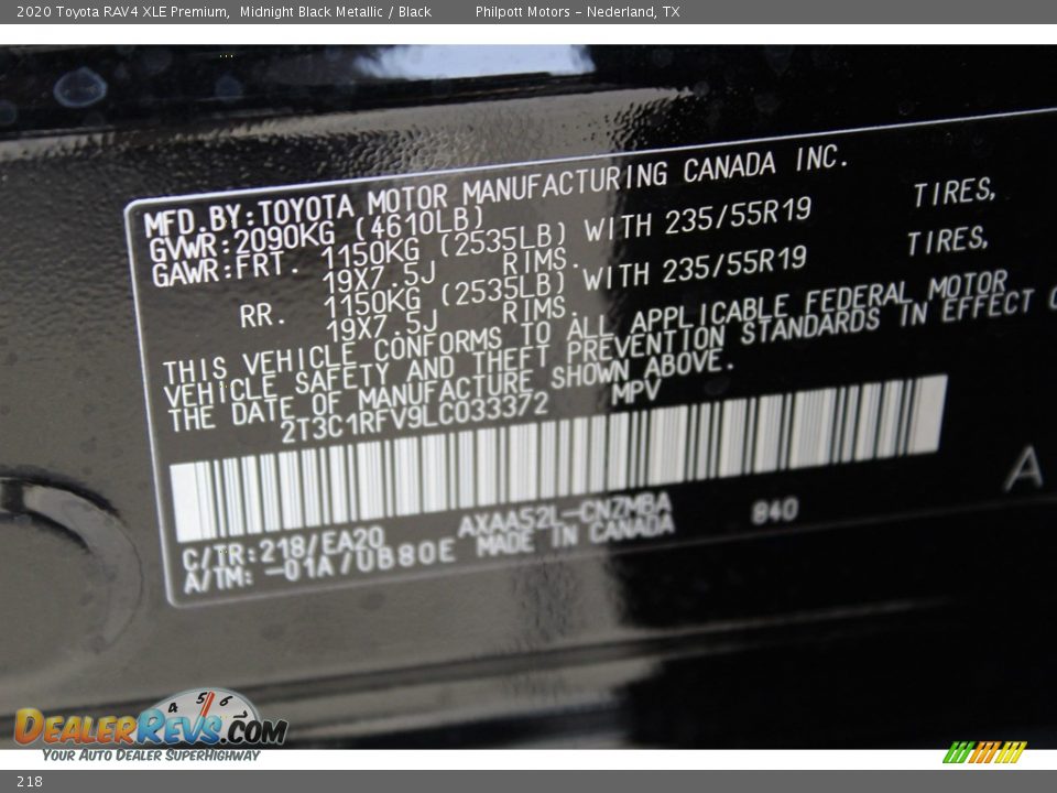 Toyota Color Code 218 Midnight Black Metallic