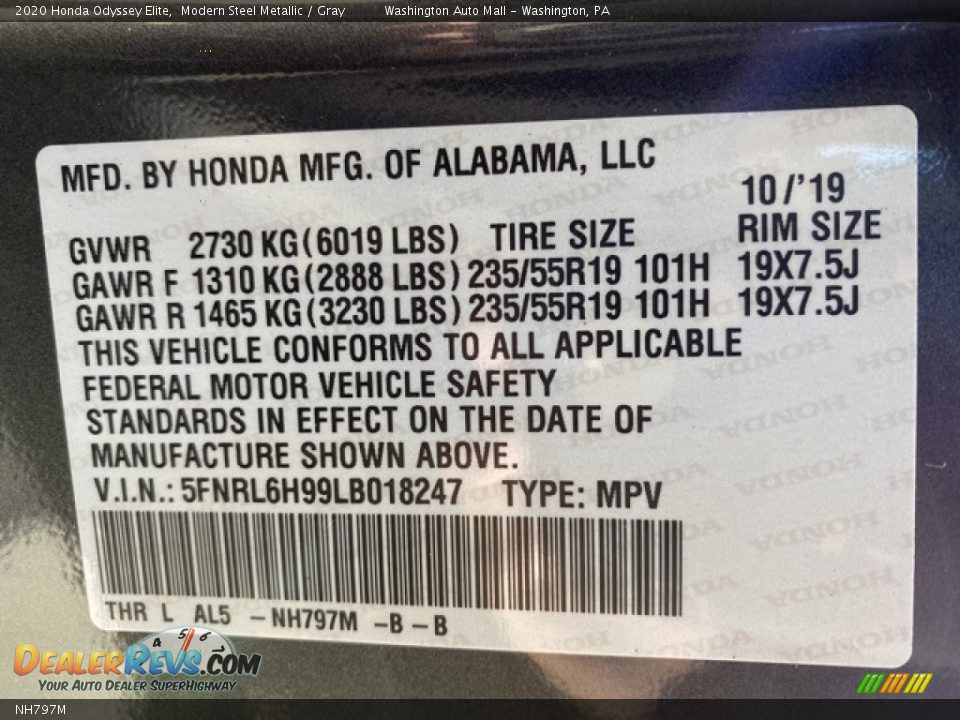 Honda Color Code NH797M Modern Steel Metallic
