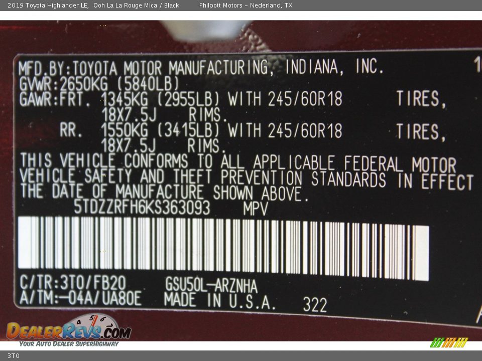 Toyota Color Code 3T0 Ooh La La Rouge Mica