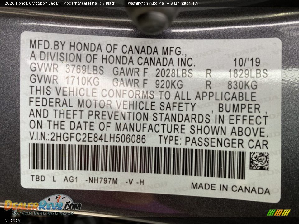 Honda Color Code NH797M Modern Steel Metallic