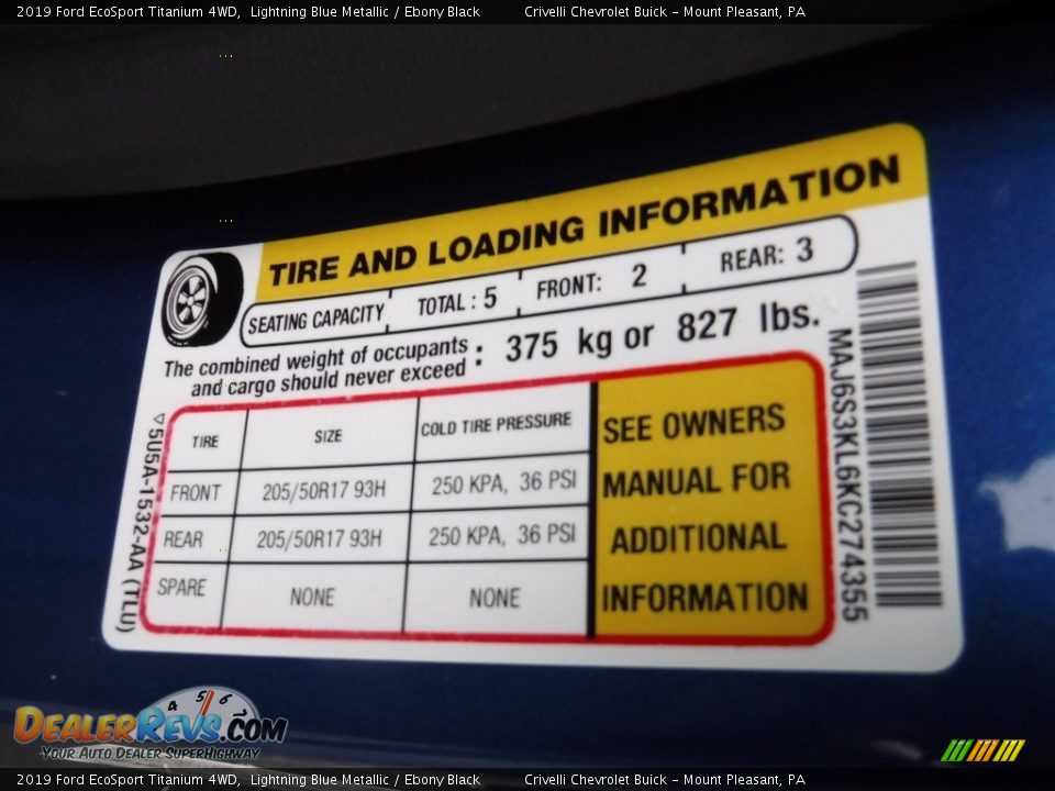 Info Tag of 2019 Ford EcoSport Titanium 4WD Photo #33