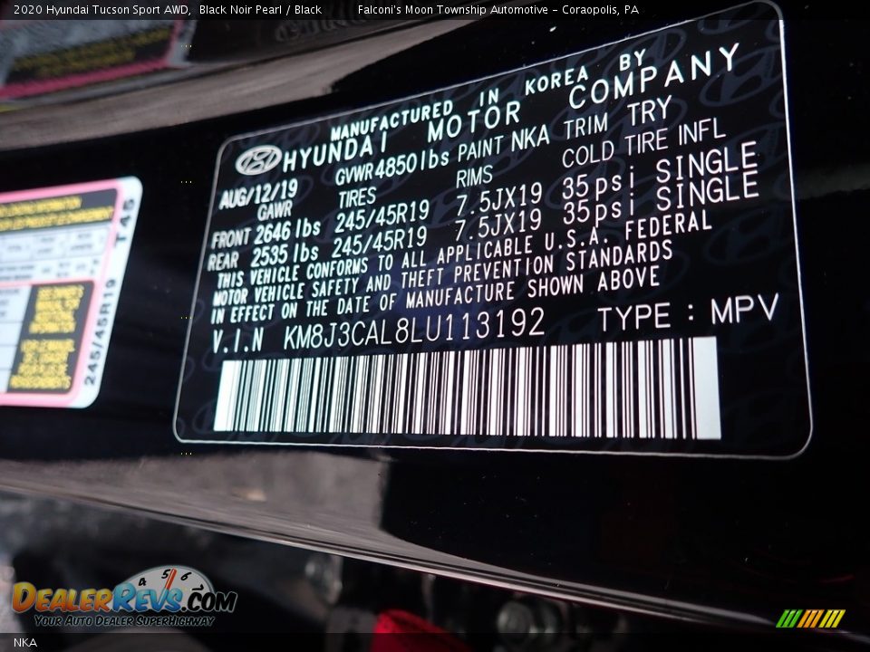 Hyundai Color Code NKA Black Noir Pearl