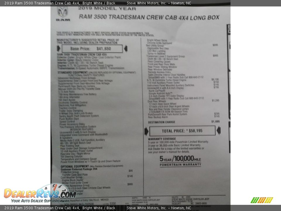 2019 Ram 3500 Tradesman Crew Cab 4x4 Bright White / Black Photo #30