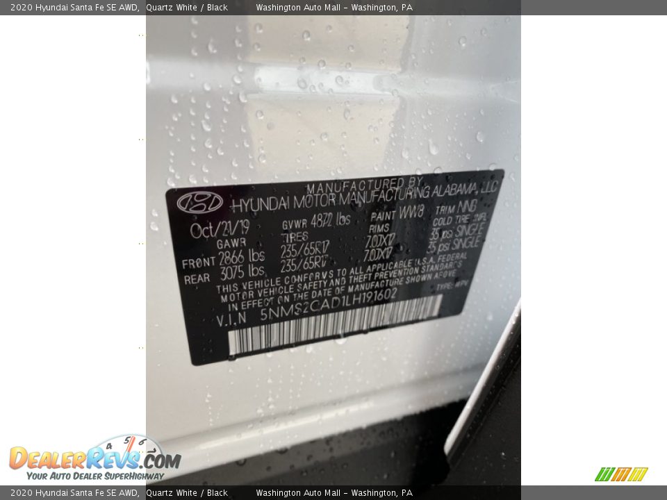 2020 Hyundai Santa Fe SE AWD Quartz White / Black Photo #10