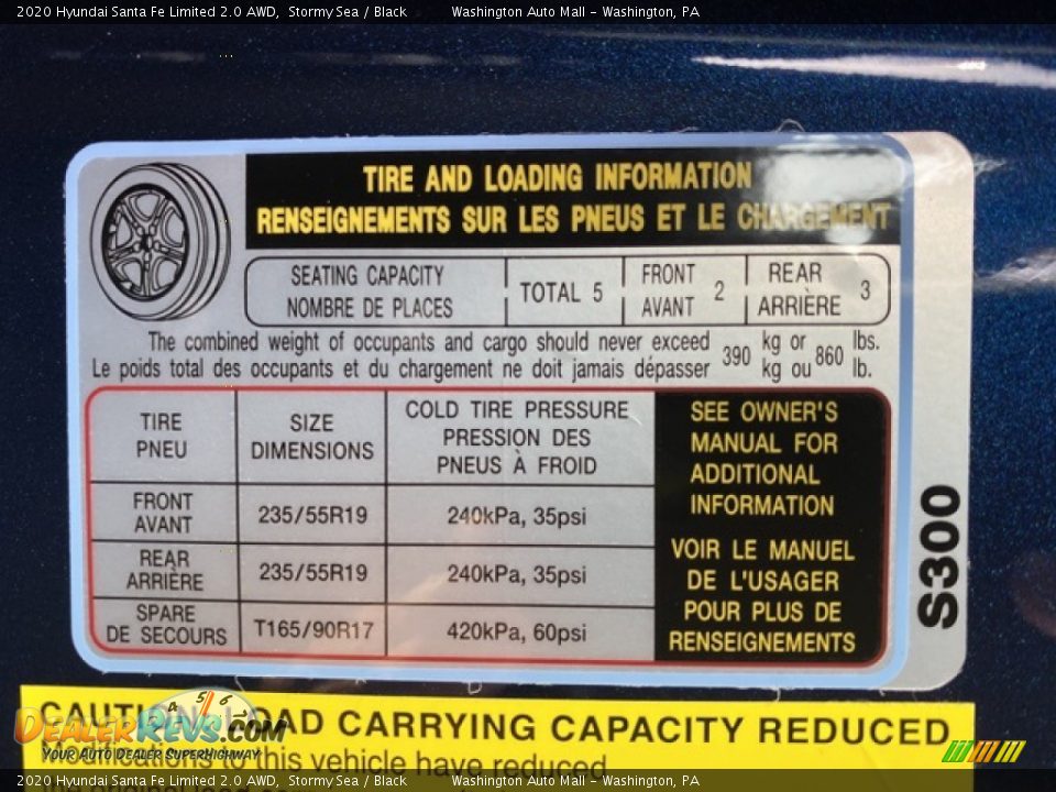 Info Tag of 2020 Hyundai Santa Fe Limited 2.0 AWD Photo #9