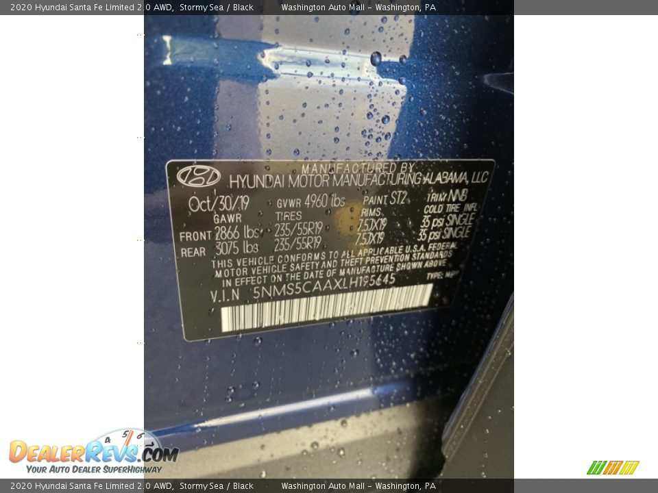 2020 Hyundai Santa Fe Limited 2.0 AWD Stormy Sea / Black Photo #10