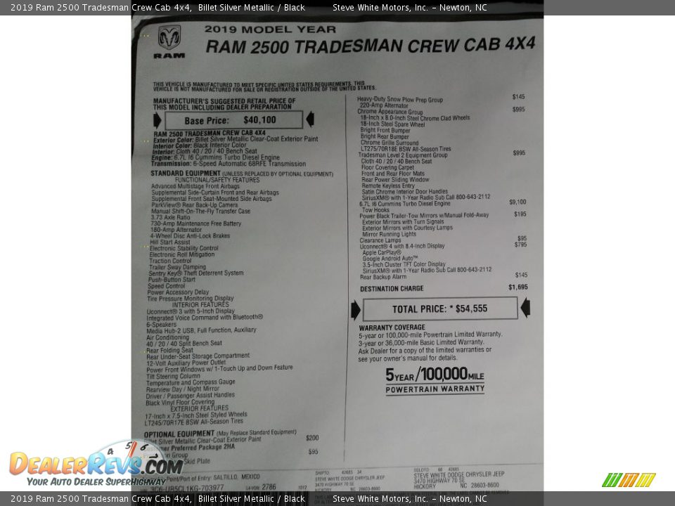 2019 Ram 2500 Tradesman Crew Cab 4x4 Window Sticker Photo #29