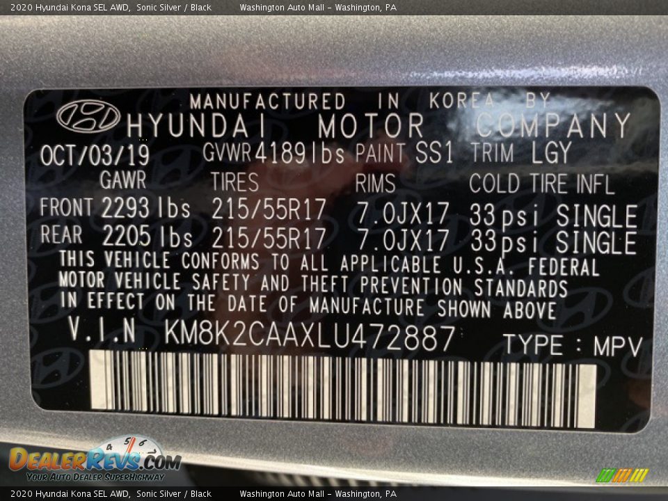 2020 Hyundai Kona SEL AWD Sonic Silver / Black Photo #10